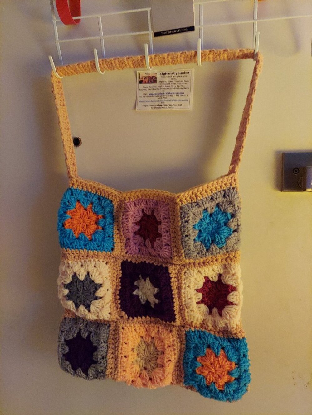 Tote of Many Colors - hand crocheted, 14x14 inches